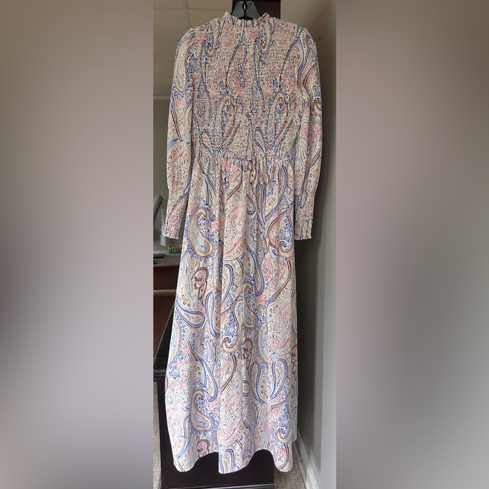 MISSORD Paisley Smocked Mock Neck Maxi Dress Victorian Romantic Poet Modest Sz S - Picture 11 of 13